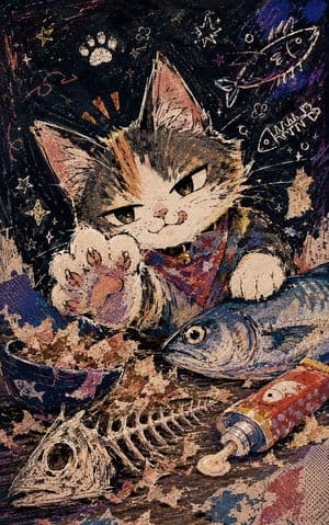 Chalkboard Cat Fish Feast - AI image template preview