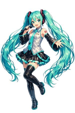 Full-Body Teal Twin-Tail Anime Idol - AI image template preview