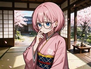 Pink-Haired Kimono Girl in Sakura Room - AI image template preview