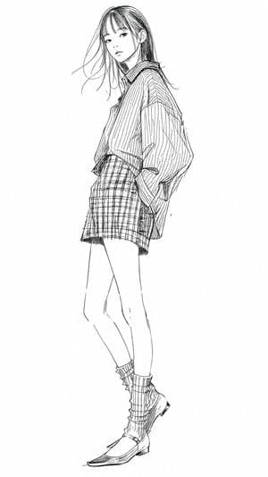 Manga Fashion Line Art Girl - AI image template preview