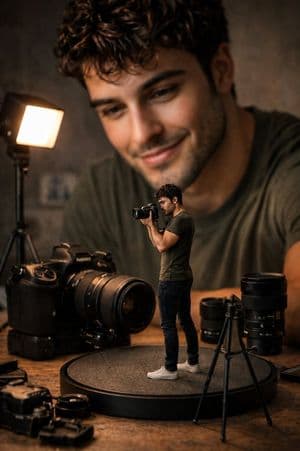 Miniature Photographer Macro Studio Scene - AI image template preview