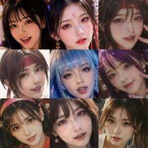 Nine-Panel AI Beauty Face Collage - AI image template preview
