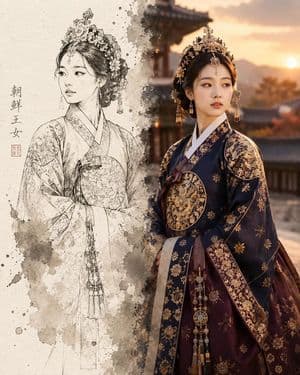 Joseon Dynasty Sketch Reality Split - AI image template preview
