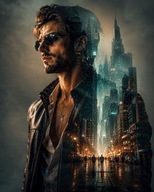 Cinematic Double Exposure Portrait - AI image template preview