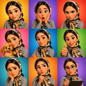 3D Cartoon Character Emotion Grid - AI image template preview