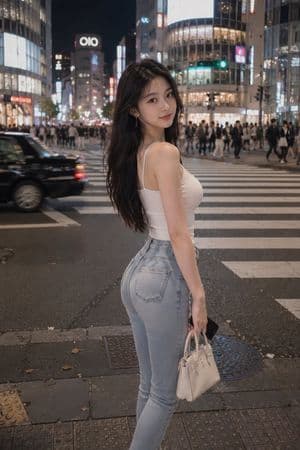 Tokyo Night Crosswalk Fashion Portrait - AI image template preview
