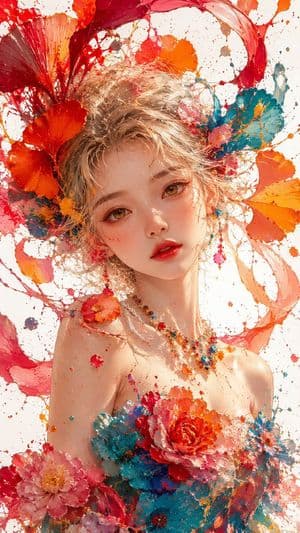 Impasto Oil Portrait of an East Asian Girl - AI image template preview