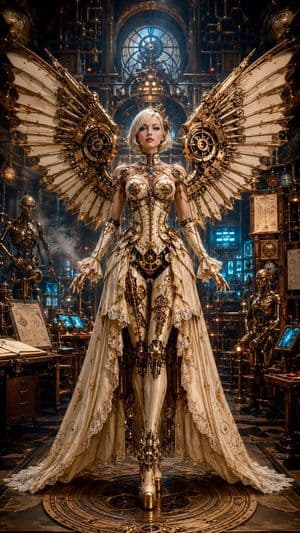 Steampunk Automaton Female Portrait - AI image template preview