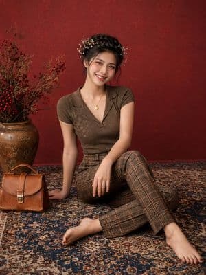 Elegant Studio Rug Portrait - AI image template preview