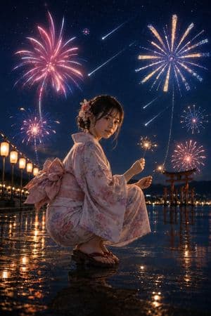 Summer Night Fireworks and Meteor Shower - AI image template preview