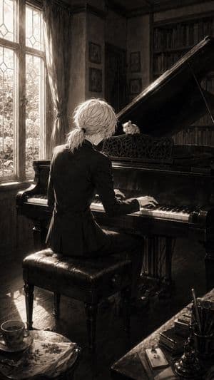 Sepia Pianist and Hamster - AI image template preview