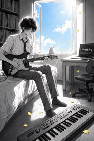 Anime Bedroom Guitar Album Cover - AI image template preview
