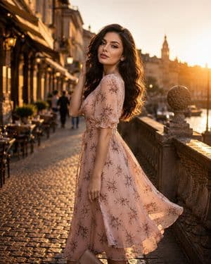 European Street Fashion Sunset Portrait - AI image template preview