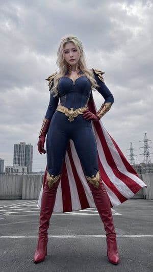 Female Superhero Urban Rooftop Portrait - AI image template preview