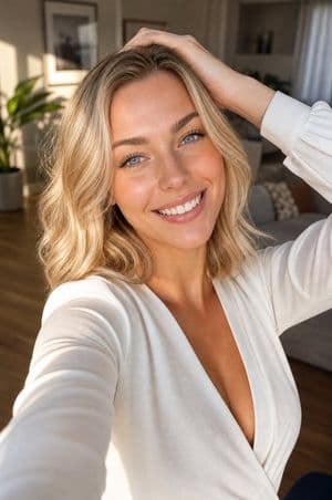 High-Angle Blonde Selfie Portrait - AI image template preview