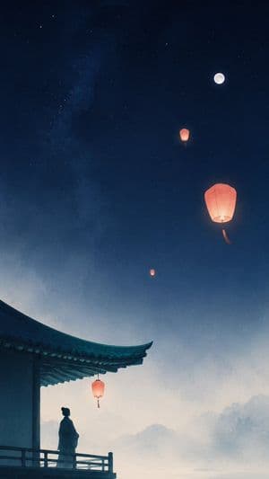 Oriental Zen Sky Lantern Aesthetic Wallpaper - AI image template preview