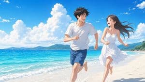 Sunny Seaside Couple Portrait - AI image template preview