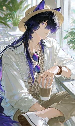 Summer Cafe Anime Wolf Boy - AI image template preview