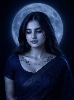 Blue Moonlit Sari Portrait - AI image template preview