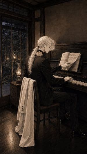 Sepia Pianist in Vintage Room preview