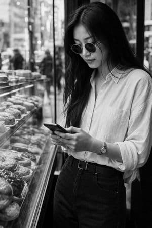 Black and White Bakery Street Portrait - AI image template preview