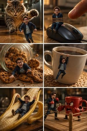 Miniature Man Kitchen Comedy Collage - AI image template preview