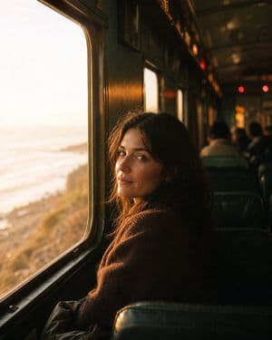 Nostalgic Coastal Train Portrait - AI image template preview
