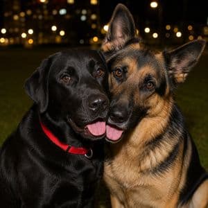 Night Park Portrait of Two Dogs - AI image template preview