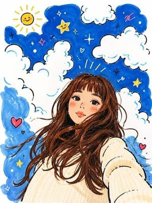Whimsical Doodle Art Selfie - AI image template preview