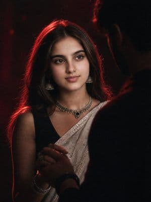 Cinematic Red Noir Saree Portrait - AI image template preview