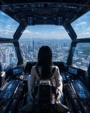 Mech Pilot Cockpit Over City preview
