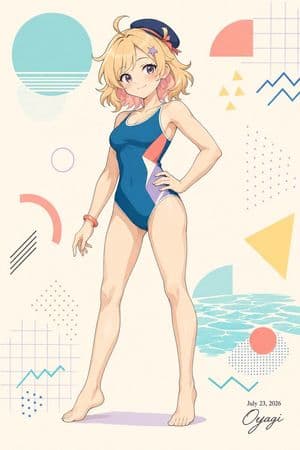 Anime Swimsuit Poster with Retro Beach Graphics - AI image template preview