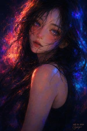 Neon Cosmic Anime Portrait - AI image template preview