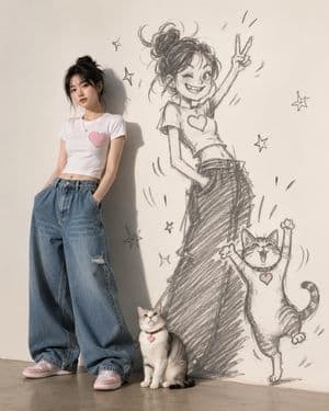 Korean Fashion Shadow Art - AI image template preview