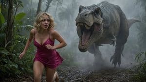 Terrified Woman Pursued by T-Rex in Jungle - AI image template preview