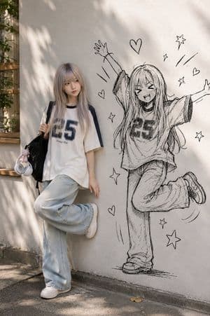 Real Person and Ink-Twin Doodle - AI image template preview