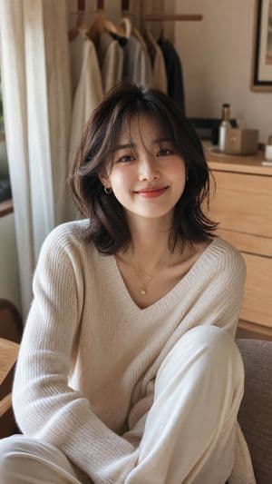 Cozy Minimalist Korean Woman Portrait - AI image template preview