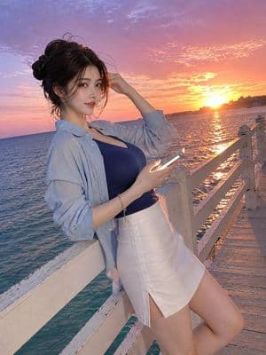 Late Summer Seaside Boardwalk Portrait - AI image template preview