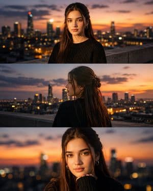 Cinematic Rooftop Blue Hour Portrait - AI image template preview