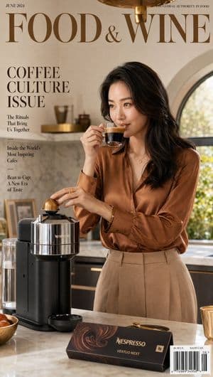 Nespresso Coffee Lifestyle Magazine Cover - AI image template preview