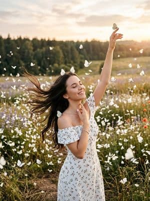 Woman with Soaring White Butterflies preview