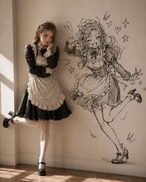 Lolita Maid With Anime Wall Sketch - AI image template preview