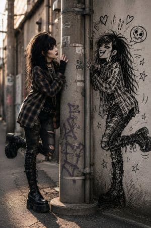 Goth Punk Girl Meets Wall Doodle - AI image template preview