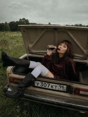 Vintage Soviet Sedan Meadow Portrait - AI image template preview