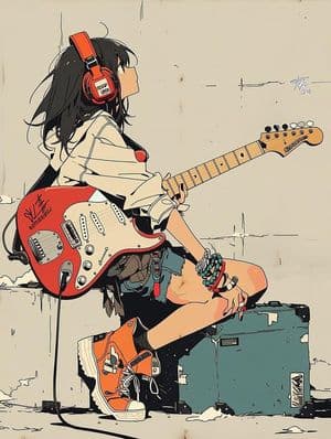 Minimalist Anime Girl with Guitar - AI image template preview