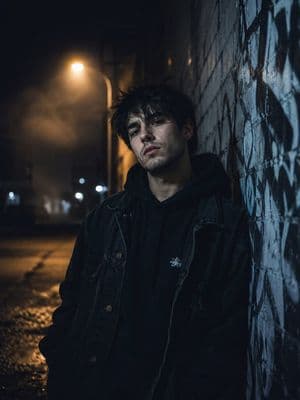 Urban Alley Night Portrait - AI image template preview
