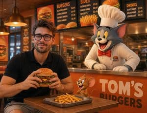 Joyful Fast-food Restaurant Crossover Scene - AI image template preview