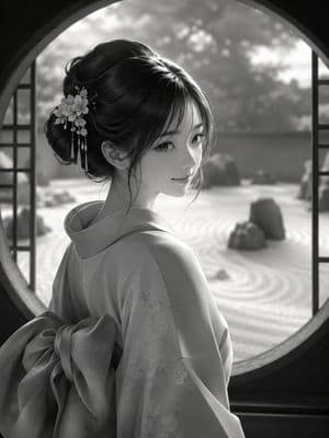 Monochrome Kimono Portrait - AI image template preview