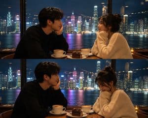 Intimate Evening Cafe Portrait - AI image template preview