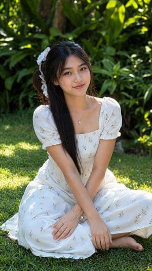 Burmese Woman in Sunlit Garden - AI image template preview